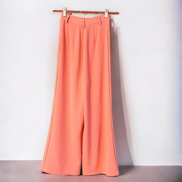 Missguided Salmon Pink High Waisted Wide Leg Pants | Size 0 | NWOT | - Picture 4 of 11